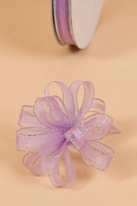 3/8" X 25yds Sheer Pull Bow W/silver Trim Lavender