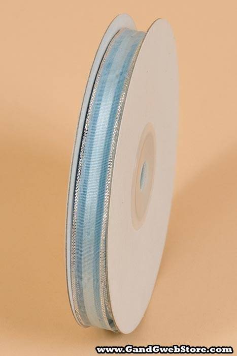 3/8" X 25yds Sheer Pull Bow W/silver Trim Baby Blue