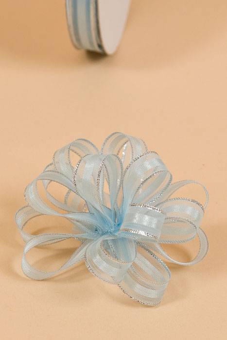 3/8" X 25yds Sheer Pull Bow W/silver Trim Baby Blue