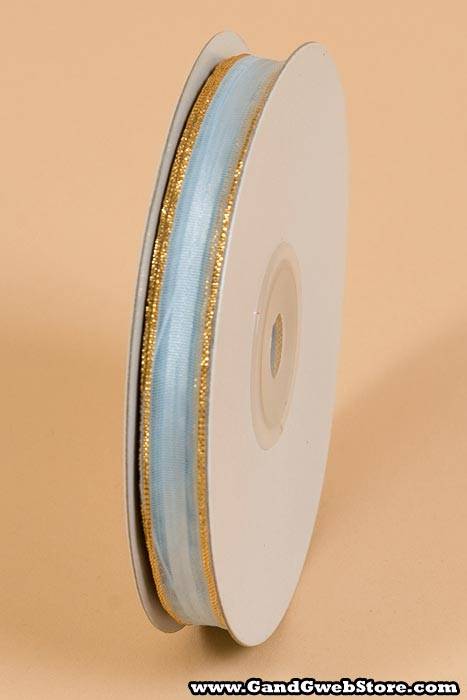 3/8" X 25yds Sheer Pull Bow W/gold Trim Light Blue