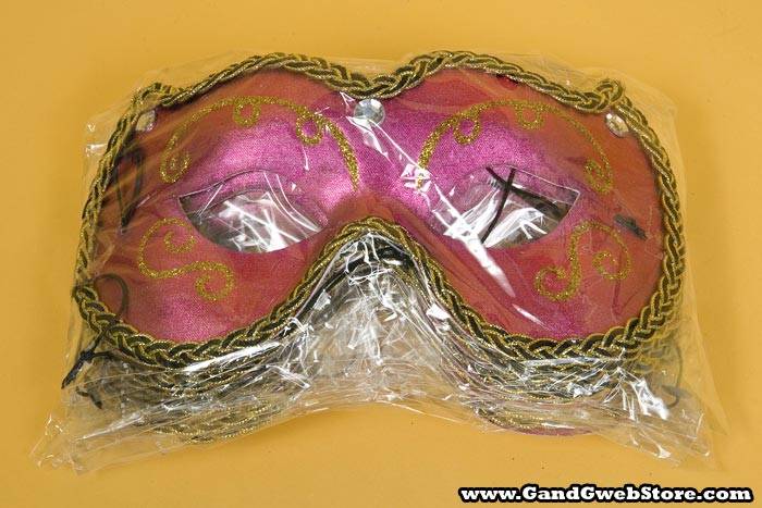 Pkg/6 7.5" X 3.5" Glitter Eye Mask W/stone Fuchsia