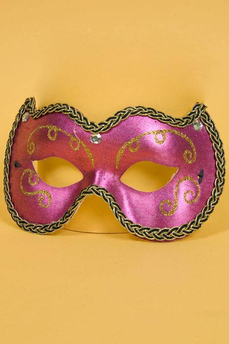 Pkg/6 7.5" X 3.5" Glitter Eye Mask W/stone Fuchsia