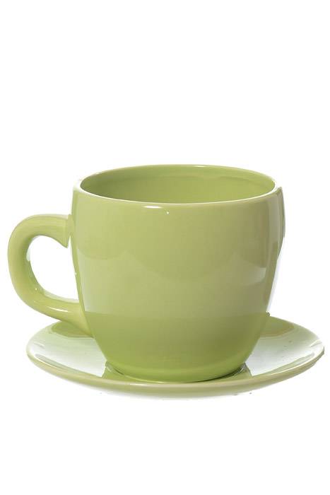 5" X 6.5" Cup/saucer Ceramic Pottery Green