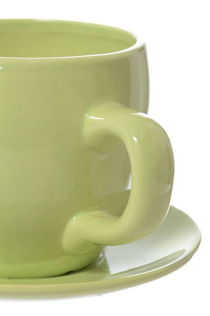 5" X 6.5" Cup/saucer Ceramic Pottery Green