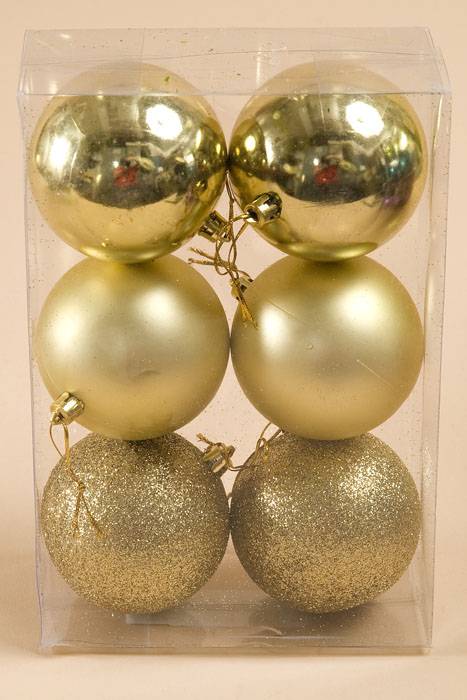 80mm Shiny/matt/glitter Ball Gold Pkg/6