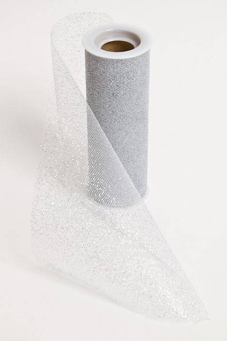 6" X 10yds Sparkle Tulle Silver