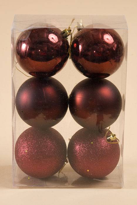 80mm Shiny/matt/glitter Ball Burgundy Pkg/6