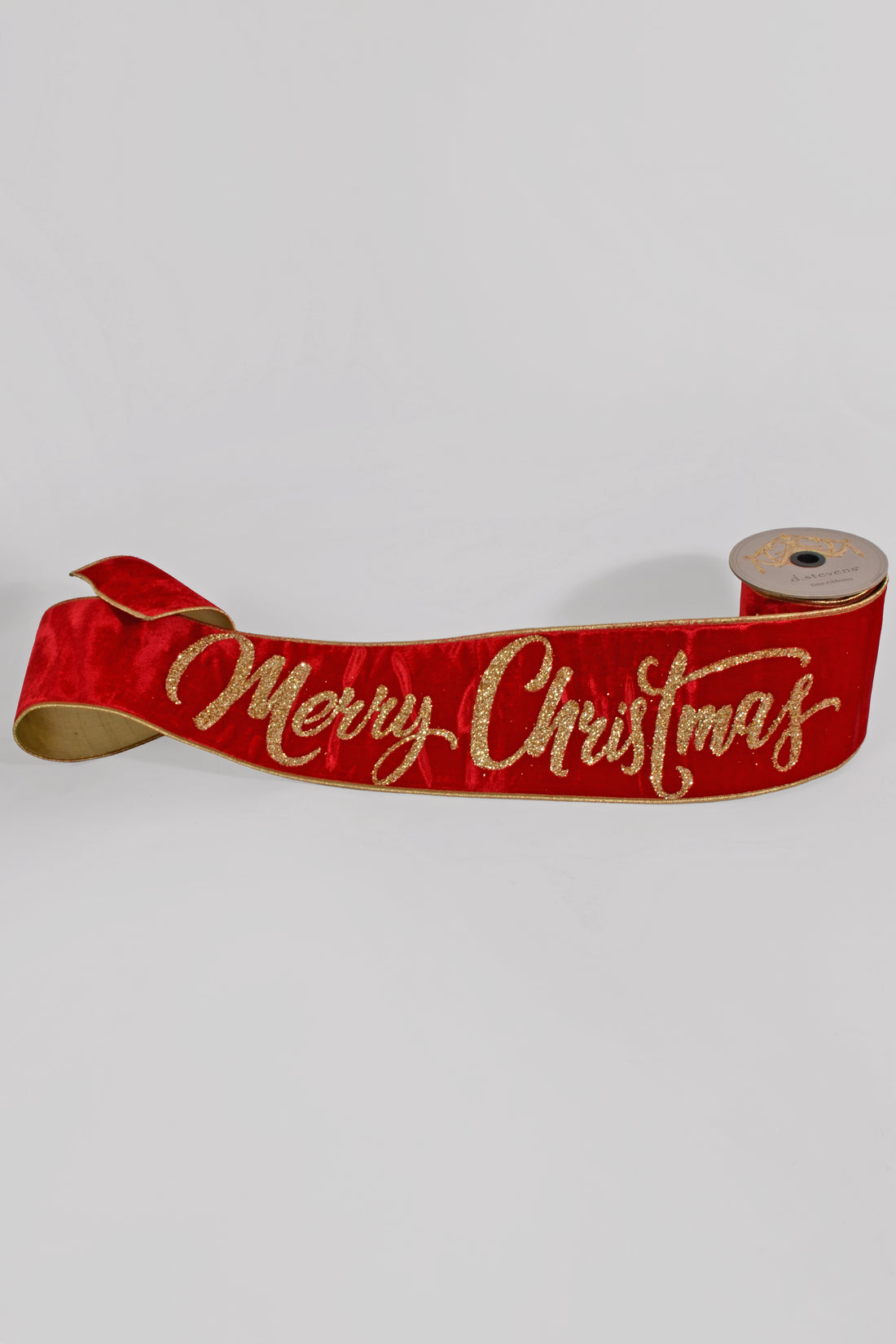 6" X 70" Velvet Gold Glitter Christmas Banner Red