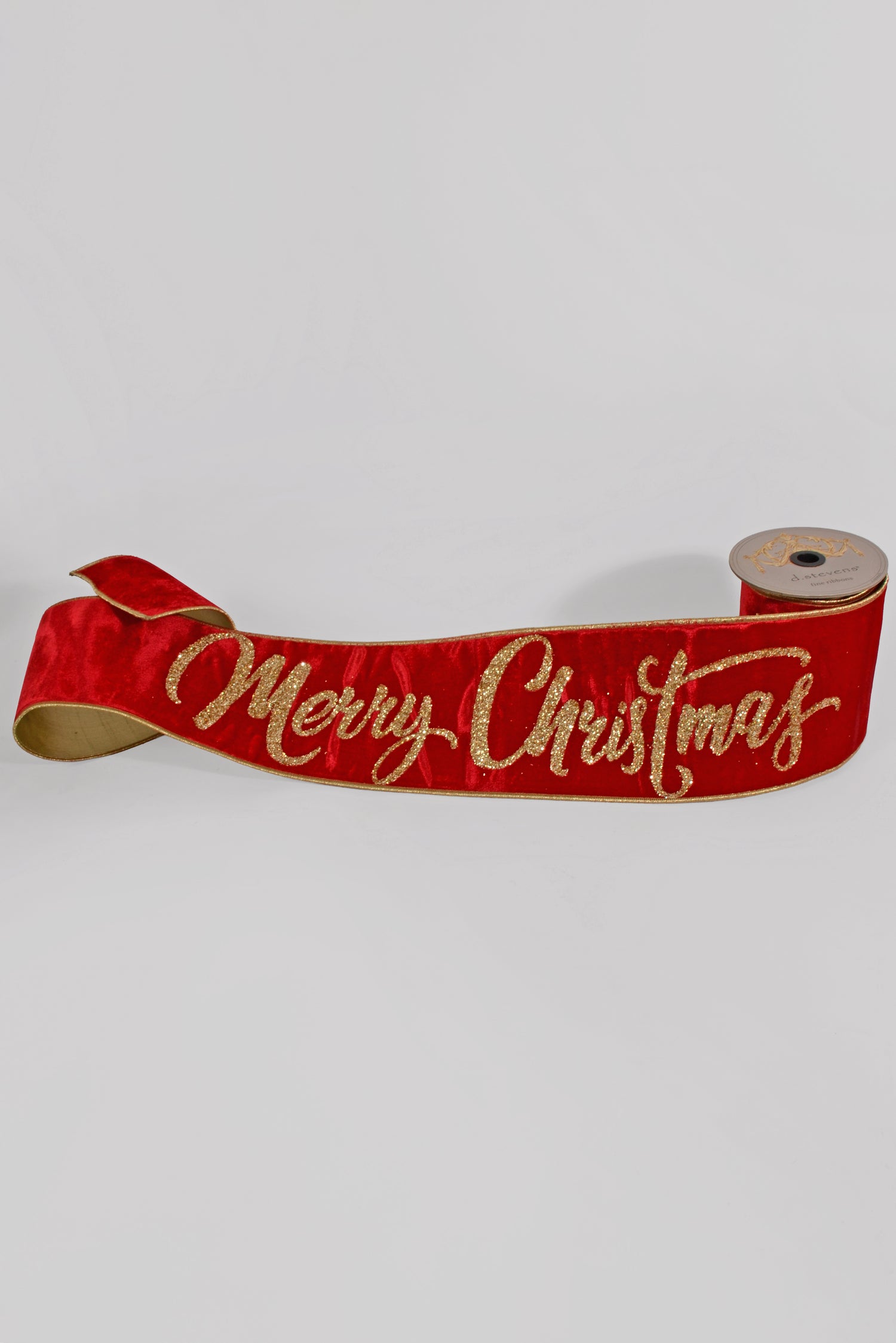 6" X 70" Velvet Gold Glitter Christmas Banner Red