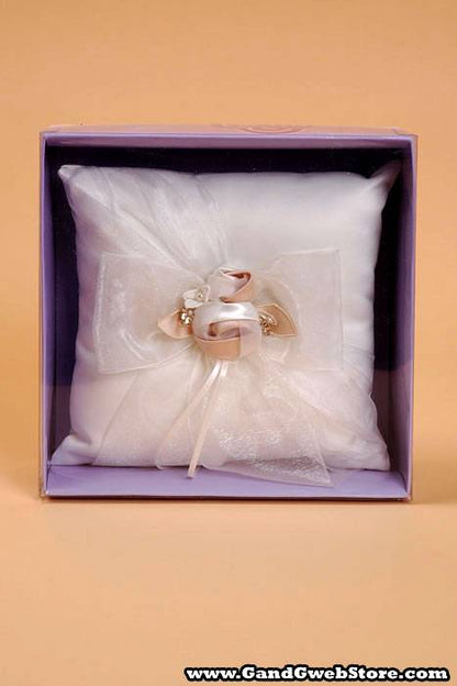 Ring Pillow W/bow Organza Ivory