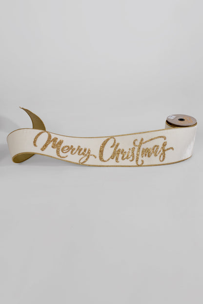 6" X 70" Velvet Gold Glitter Christmas Banner Winter White