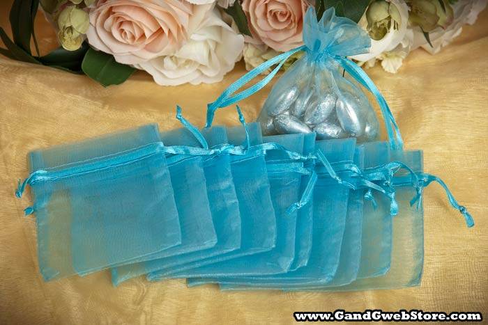 3" X 4" Sheer Pouches Bag Turquoise Pkg/12