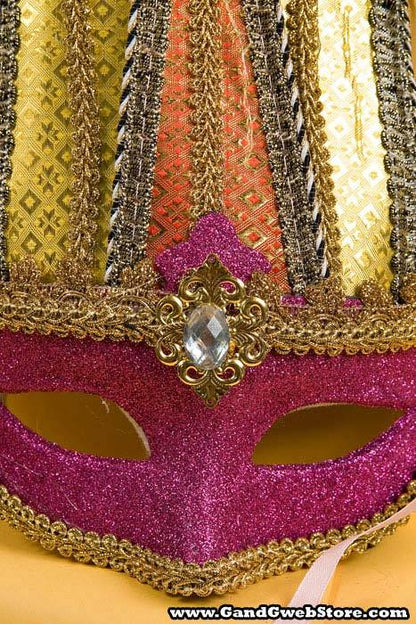 Glitter Mask W/bell &amp; Tassel Fuchsia/red