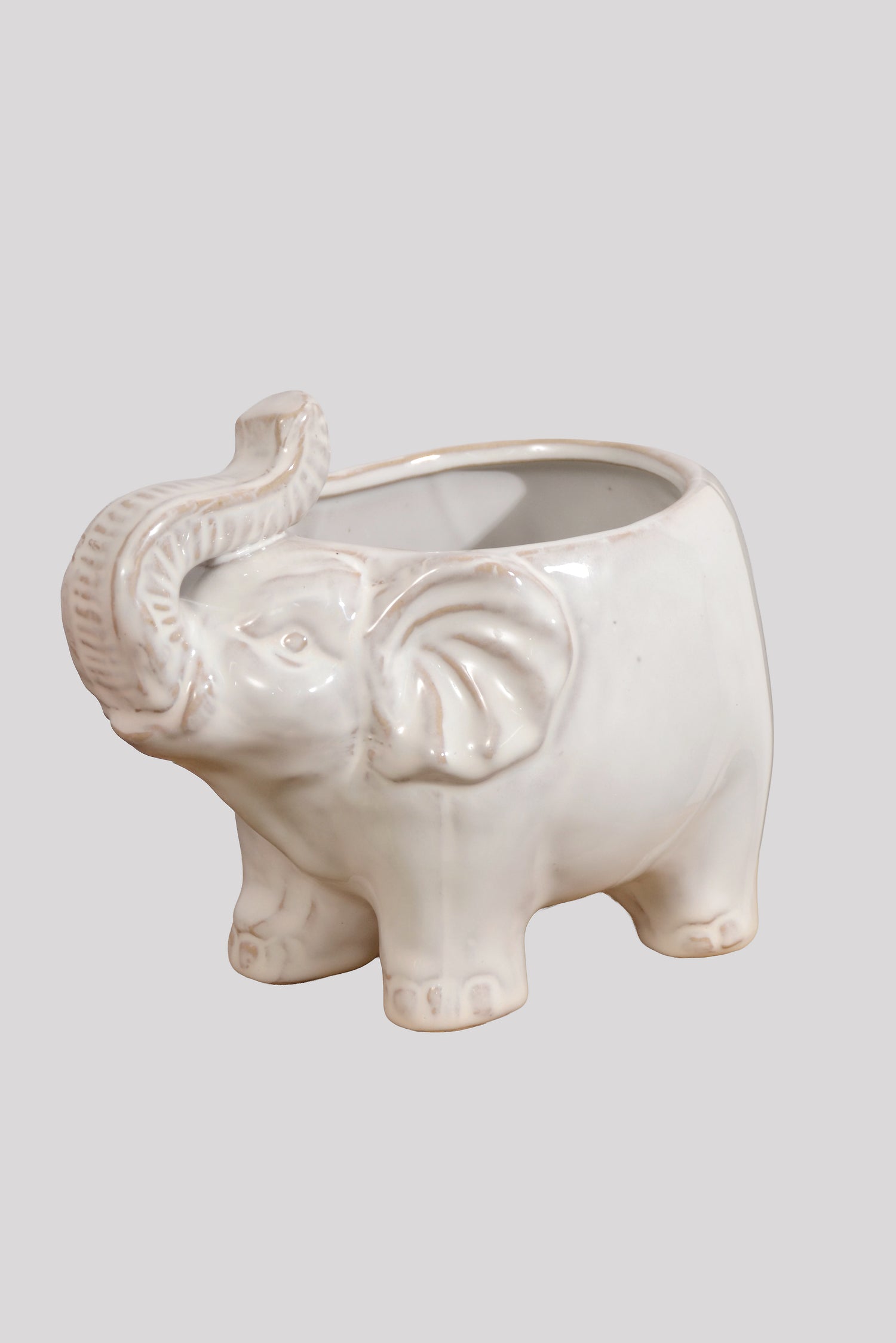 7" X 4.25" X 5.25" Elephant Pot White