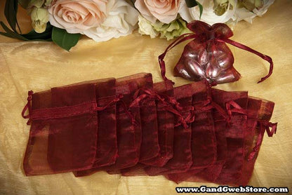 3" X 4" Sheer Pouches Bag Burgundy Pkg/12