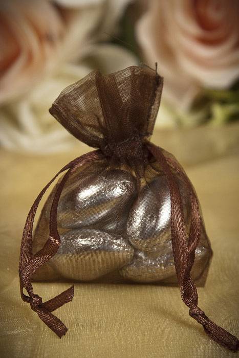 2" X 2.5" Organza Pouches Dark Brown Pkg/12