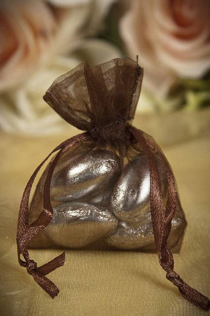 2" X 2.5" Organza Pouches Dark Brown Pkg/12