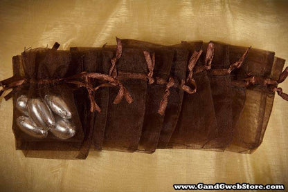 2" X 2.5" Organza Pouches Dark Brown Pkg/12