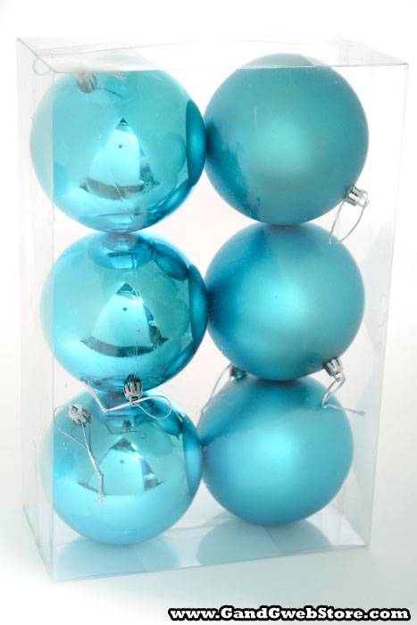 100mm Shiny/Matte Plastic Ball Turquoise Pkg/6