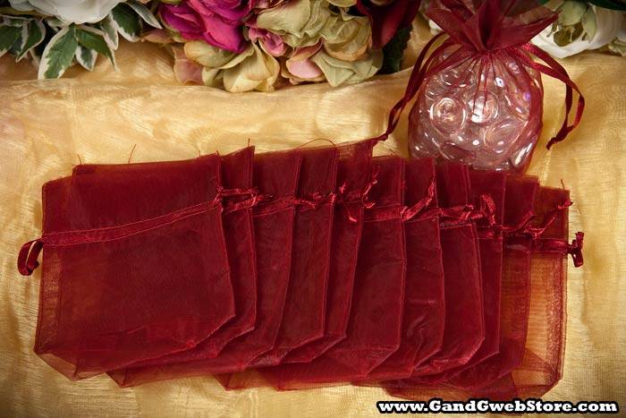 3.25" X 5" X 1.5" Sheer Pouches Burgundy Pkg/12