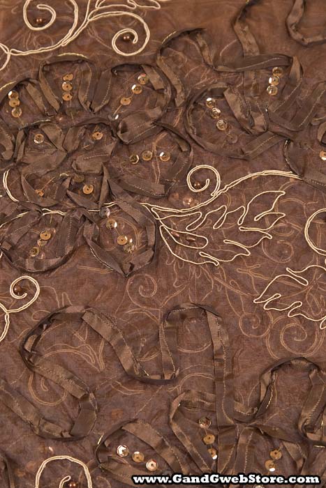 27" X 108" Sheer Fabric W/satin Flowers Brown/beige