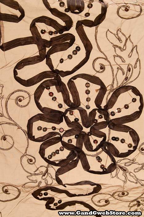 27" X 108" Sheer Fabric W/satin Flowers Brown/beige