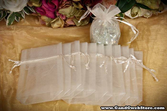 3.25" X 5" X 1.5" Sheer Pouches Ivory Pkg/12