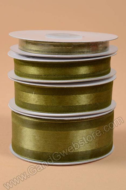 Satin Ribbon W/organza Edge Moss 
