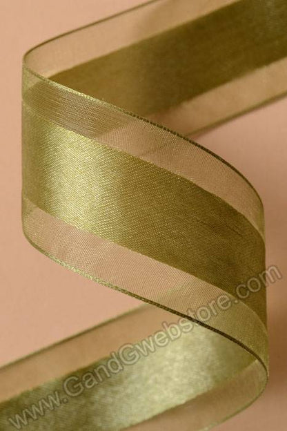 Satin Ribbon W/organza Edge Moss 
