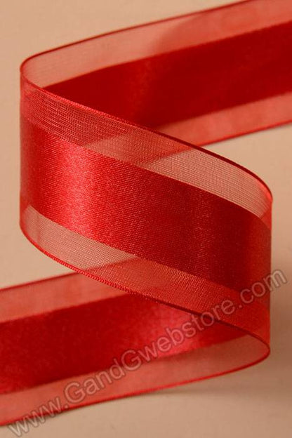 Satin Ribbon W/organza Edge Red 