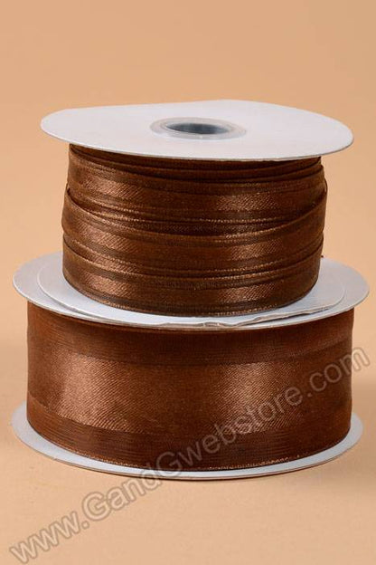 Satin Ribbon W/organza Edge Chocolate 