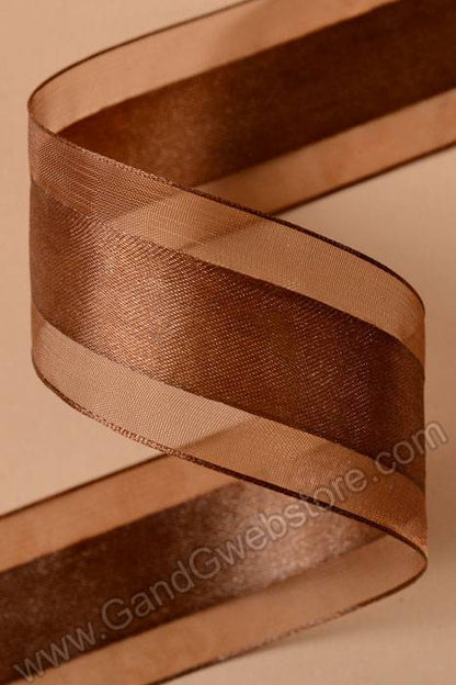 Satin Ribbon W/organza Edge Chocolate 