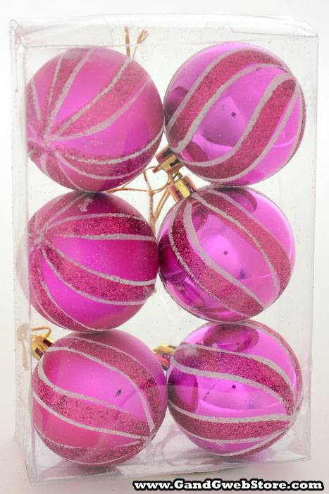 2.35" Glitter/matte Plastic Ball Fuchsia Pkg/6