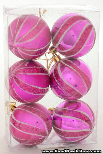 2.35" Glitter/matte Plastic Ball Fuchsia Pkg/6
