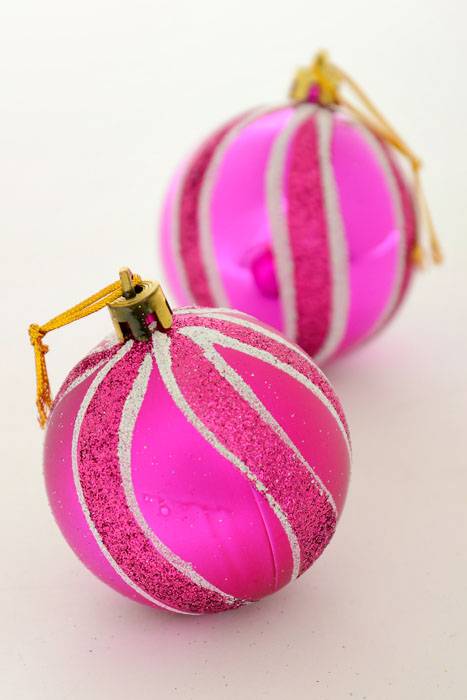 2.35" Glitter/matte Plastic Ball Fuchsia Pkg/6