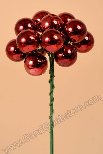 30mm Plastic Shiny Ball Stem Burgundy Pkg/12