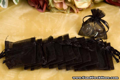 2" X 2.5" Organza Pouches Black Pkg/12