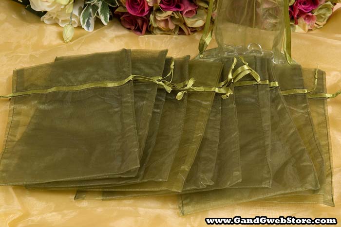6" X 10" Organza Pouches Bags Moss Pkg/12