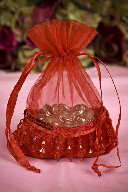 4.5" X 6" Organza/velvet Pouch W/bead Red Pkg/12