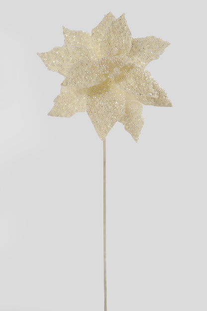 27" Pearl Glitter Poinsettia Stem Ivory