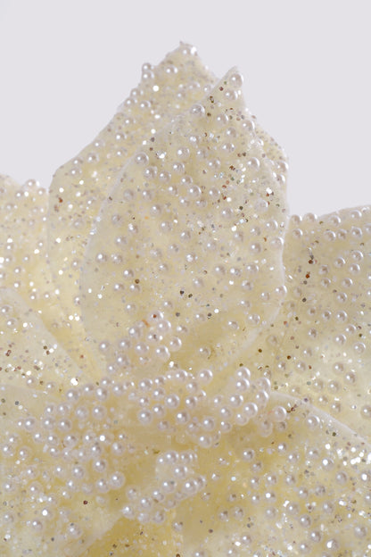 27" Pearl Glitter Poinsettia Stem Ivory