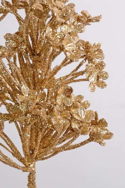 23" Mini Glitter Hydrangea Spray Gold