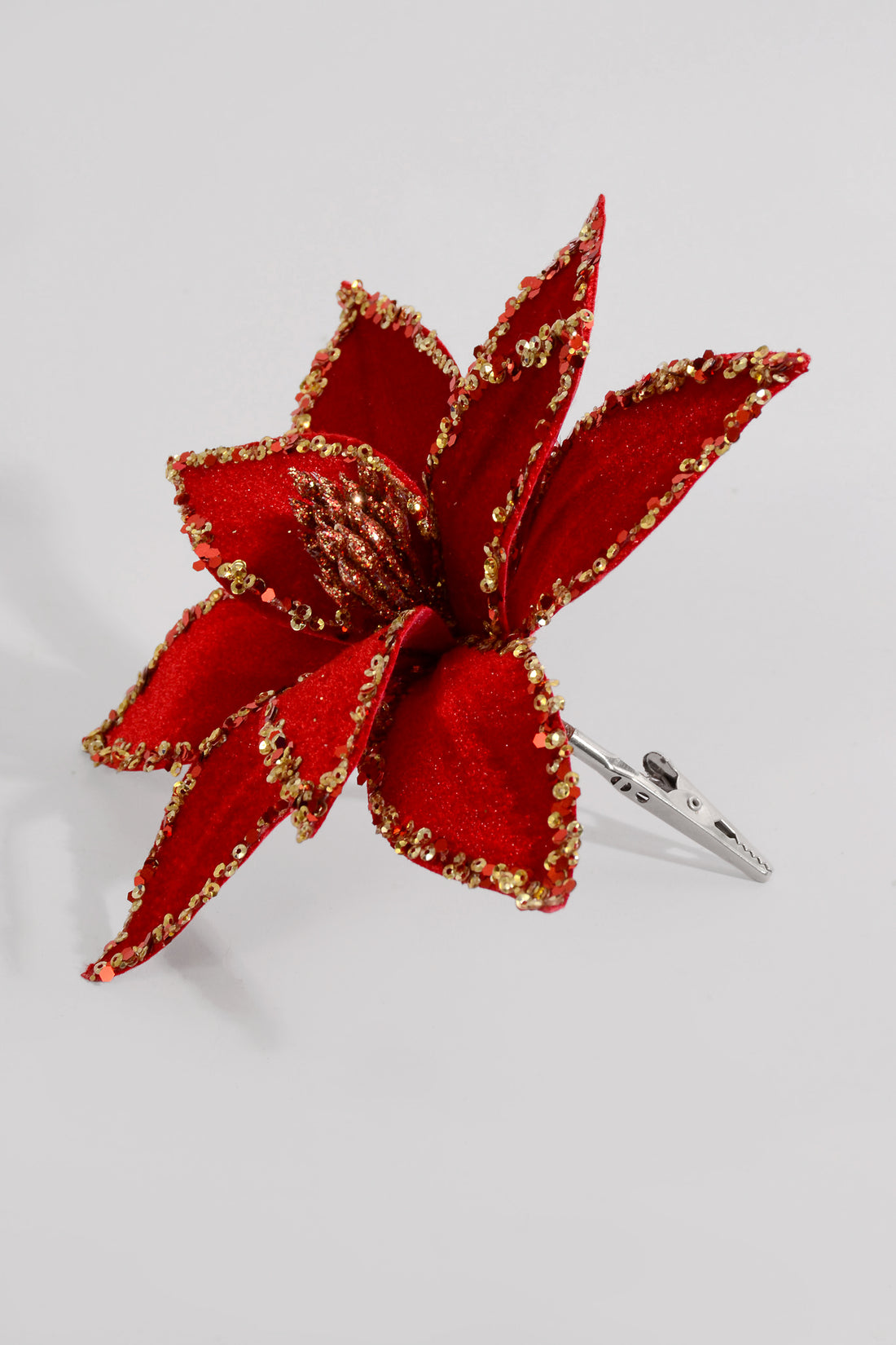 7" Poinsettia Sequin Edge W/Clip Red