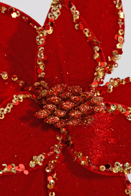 7" Poinsettia Sequin Edge W/Clip Red