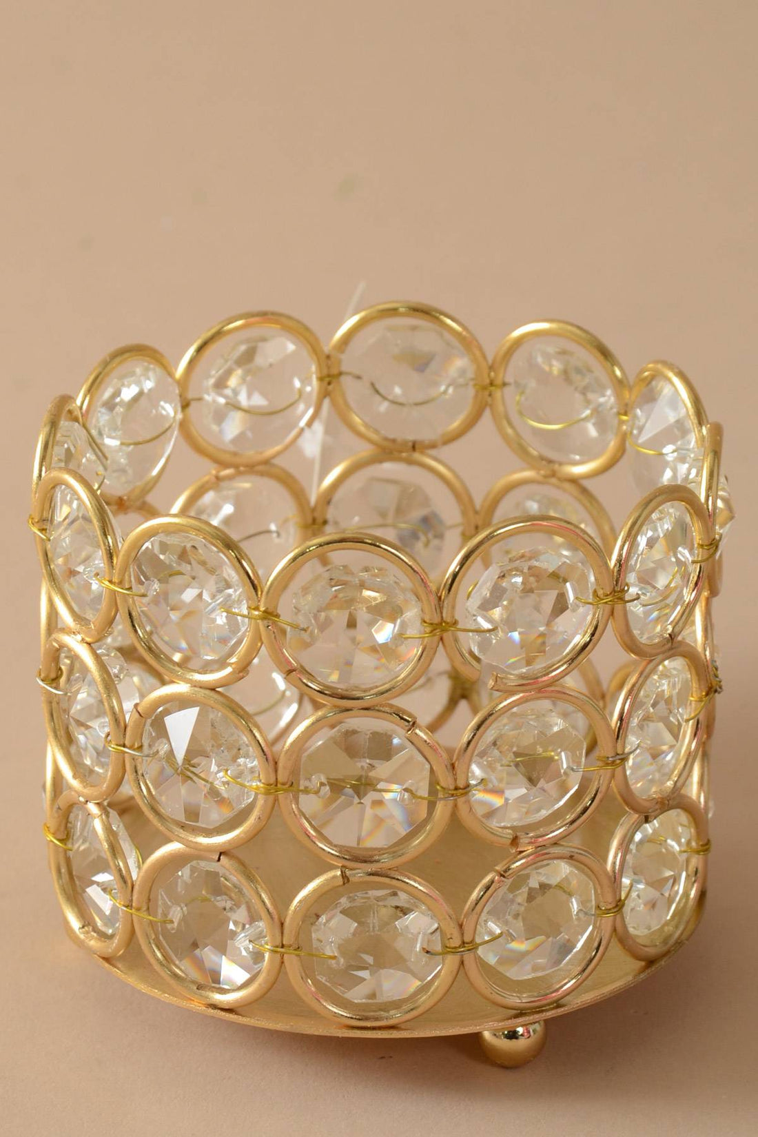 3&quot; X 2.5&quot; Crystal Bead Candle Holder Gold/clear