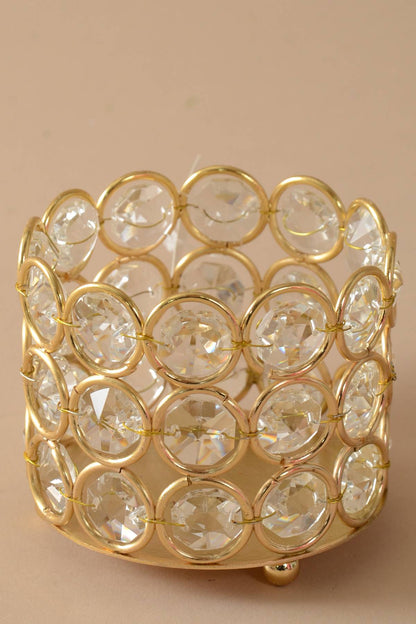 3&quot; X 2.5&quot; Crystal Bead Candle Holder Gold/clear