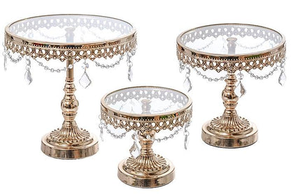 7" /9" /10.5" H Round Cake Stand W/crystal Gold