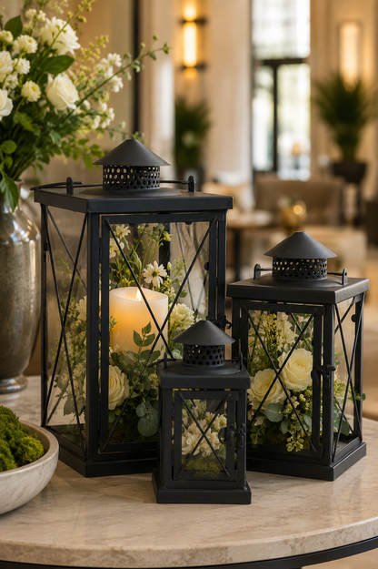 4" X 8" Metal &amp; Glass Candle Lantern Black/Copper