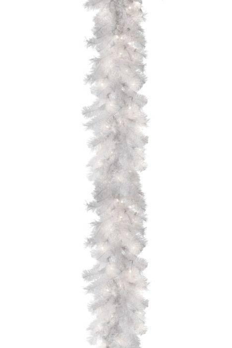 12" X 9ft Pine Garland W/100 Lights Clear White
