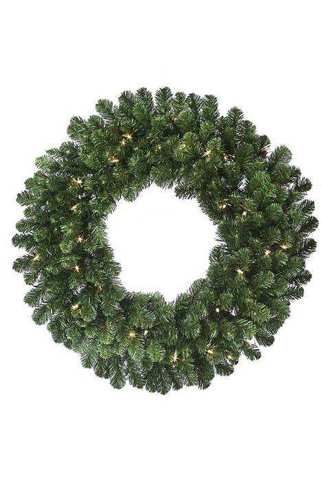 30" Lit Deluxe Oregon Fir Wreath W/50 Lights Green